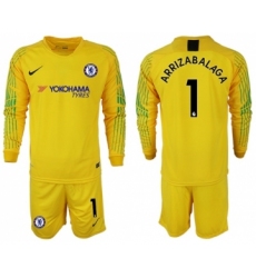 Chelsea #1 Arrizabalaga Yellow Goalkeeper Long Sleeves Soccer Club Jersey