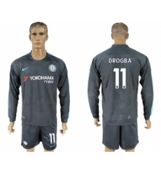 Chelsea #11 Drogba Sec Away Long Sleeves Soccer Club Jersey