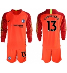 Chelsea #13 Caballero Red Goalkeeper Long Sleeves Soccer Club Jersey