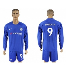 Chelsea #9 Morata Home Long Sleeves Soccer Club Jersey