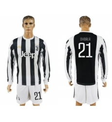Juventus #21 Dybala Home Long Sleeves Soccer Club Jersey