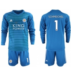 Leicester City #1 Schmeichel Blue Goalkeeper Long Sleeves Soccer Club Jersey