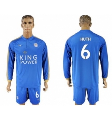 Leicester City #6 Huth Home Long Sleeves Soccer Club Jersey