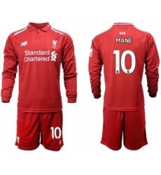 Liverpool #10 Mane Home Long Sleeves Soccer Club Jersey