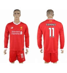 Liverpool #11 Firmino Home Long Sleeves Soccer Club Jersey