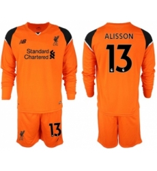 Liverpool #13 Alisson Orange Goalkeeper Long Sleeves Soccer Club Jersey