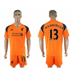 Liverpool #13 Manninger Orange Goalkeeper Soccer Club Jersey