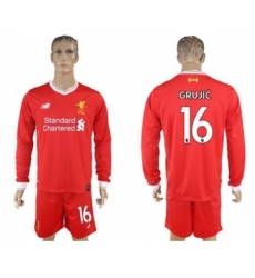 Liverpool #16 Grujic Home Long Sleeves Soccer Club Jersey