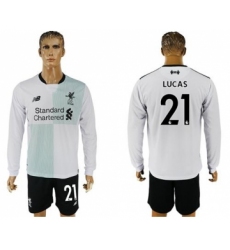 Liverpool #21 Lucas Away Long Sleeves Soccer Club Jersey