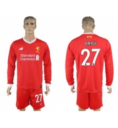 Liverpool #27 Origi Home Long Sleeves Soccer Club Jersey