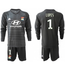 Lyon #1 Lopes Black Goalkeeper Long Sleeves Soccer Club Jersey
