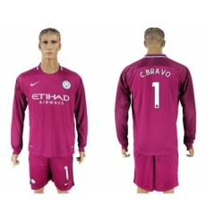 Manchester City #1 C.Bravo Away Long Sleeves Soccer Club Jersey