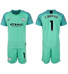 Manchester City #1 C.Bravo Green Goalkeeper Soccer Club Jersey