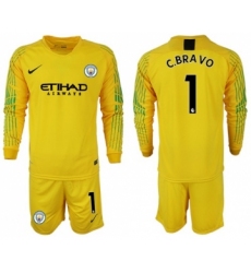 Manchester City #1 C.Bravo Yellow Goalkeeper Long Sleeves Soccer Club Jersey