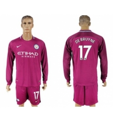 Manchester City #17 De Bruyne Away Long Sleeves Soccer Club Jersey