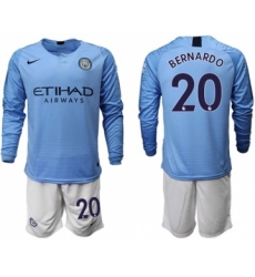 Manchester City #20 Bernardo Home Long Sleeves Soccer Club Jersey