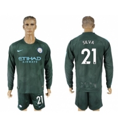 Manchester City #21 Silva Sec Away Long Sleeves Soccer Club Jersey