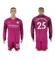 Manchester City #25 Fernandinho Away Long Sleeves Soccer Club Jersey
