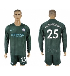 Manchester City #25 Fernandinho Sec Away Long Sleeves Soccer Club Jersey