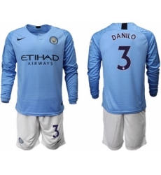 Manchester City #3 Danilo Home Long Sleeves Soccer Club Jersey
