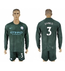 Manchester City #3 Danilo Sec Away Long Sleeves Soccer Club Jersey