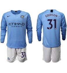 Manchester City #31 Ederson Home Long Sleeves Soccer Club Jersey
