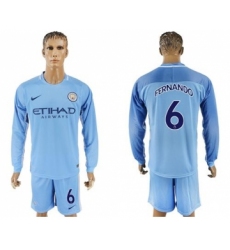 Manchester City #6 Fernando Home Long Sleeves Soccer Club Jersey