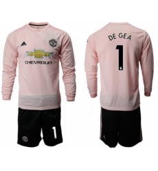 Manchester United #1 De Gea Away Long Sleeves Soccer Club Jersey