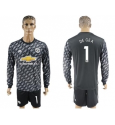 Manchester United #1 De Gea Black Long Sleeves Soccer Club Jersey