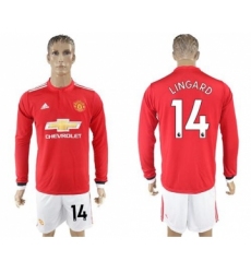 Manchester United #14 Lingard Red Home Long Sleeves Soccer Club Jersey