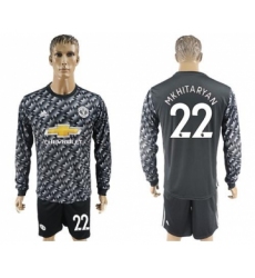 Manchester United #22 Mkhitaryan Black Long Sleeves Soccer Club Jersey