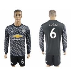Manchester United #6 Pogba Black Long Sleeves Soccer Club Jersey