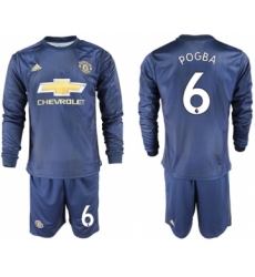 Manchester United #6 Pogba Third Long Sleeves Soccer Club Jersey