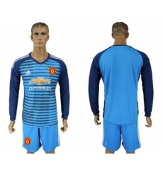 Manchester United Blank Blue Long Sleeves Soccer Club Jersey
