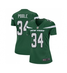 Women's New York Jets #34 Brian Poole Game Green Team Color Football Jersey