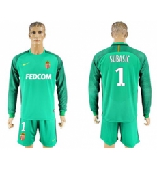 Monaco #1 Subasic Green Goalkeeper Long Sleeves Soccer Club Jersey