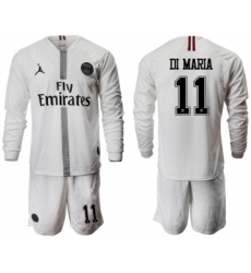 Paris Saint-Germain #11 Di Maria White Jordan Long Sleeves Soccer Club Jersey