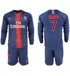 Paris Saint-Germain #7 Mbappe Home Long Sleeves Soccer Club Jersey