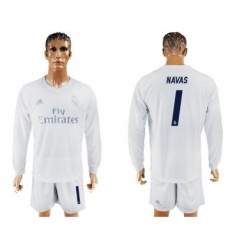 Real Madrid #1 Navas Marine Environmental Protection Home Long Sleeves Soccer Club Jersey