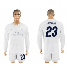 Real Madrid #23 Beckham Marine Environmental Protection Home Long Sleeves Soccer Club Jersey