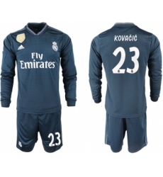 Real Madrid #23 Kovacic Away Long Sleeves Soccer Club Jersey