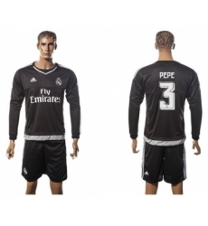 Real Madrid #3 Pepe Black Long Sleeves Soccer Club Jersey