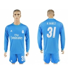 Real Madrid #31 R.Yanez Sky Blue Goalkeeper Long Sleeves Soccer Club Jersey