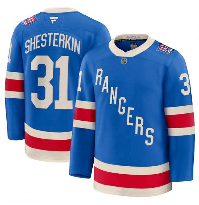 Men's New York Rangers #31 Igor Shesterkin Blue Centennial Stitched Hockey Jersey