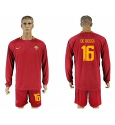 Roma #16 De Rossi Home Long Sleeves Soccer Club Jersey