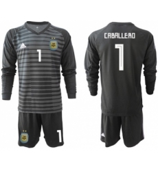 Argentina #1 Caballero Black Long Sleeves Goalkeeper Soccer Country Jersey