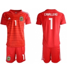 Argentina #1 Caballero Red Goalkeeper Soccer Country Jersey