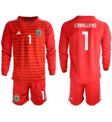 Argentina #1 Caballero Red Long Sleeves Goalkeeper Soccer Country Jersey