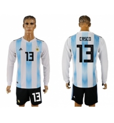 Argentina #13 Casco Home Long Sleeves Soccer Country Jersey