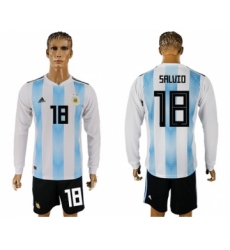 Argentina #18 Salvio Home Long Sleeves Soccer Country Jersey